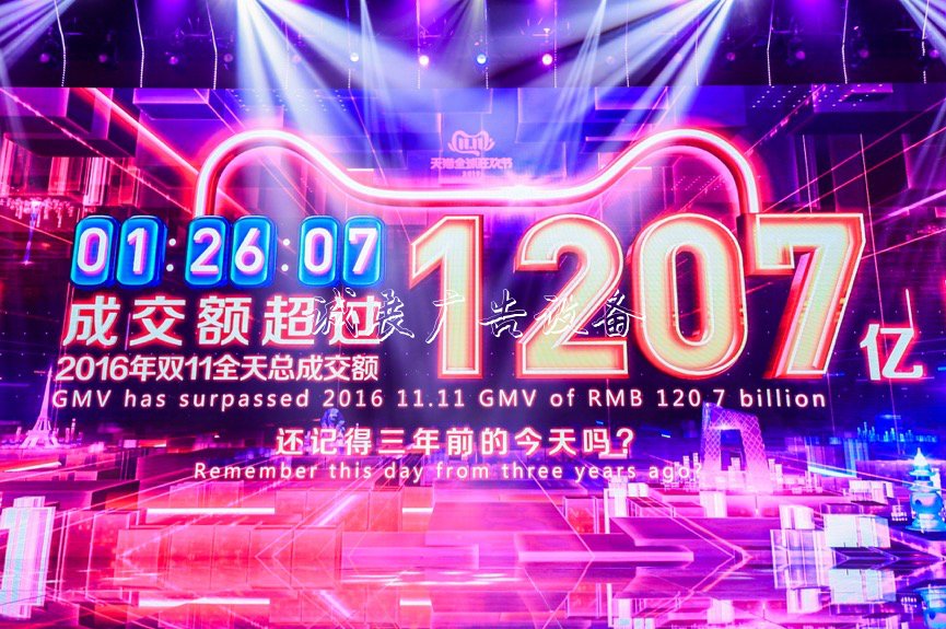 天貓雙11成交破120燈箱7億速度比去年快近7小時